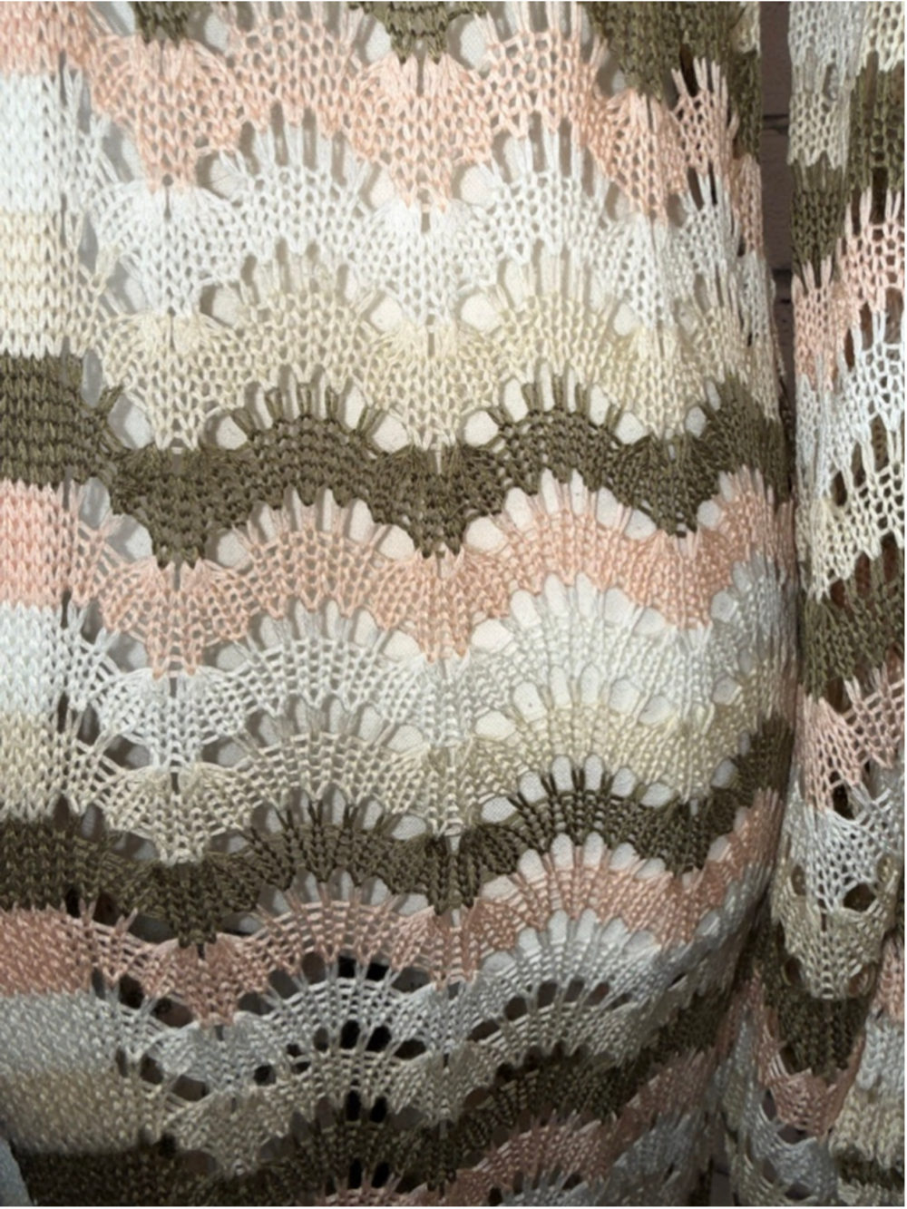 Women's VENUS Duster Knit Sweater Beach Crochet Pink Green Striped Size Large - Picture 5 of 12